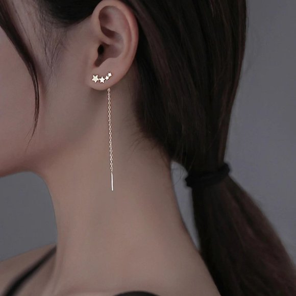 *NEW 925 Sterling Silver Star Chain Drop Earrings - Picture 4 of 8